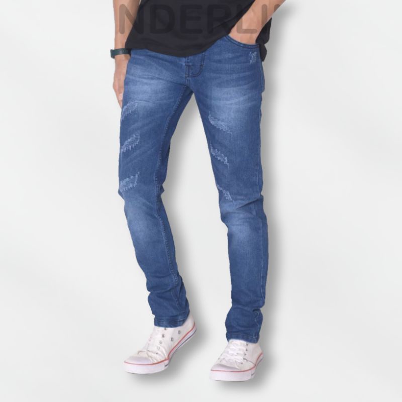 Celana Panjang Jeans Sobek Slimfit Pria Pants Jins Robek Model Pinsil Laser Bikers