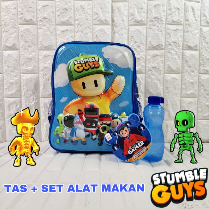 Tas Stumble Guys Anak Perempuan dan Laki Laki Berbonus - Ransel Stumble Guys Anak - Tas Anak SD - Tas Sekolah Anak Laki-laki Stumble Guys  Gratis Botol Dan Misting - Tas Anak Karakter Lucu - Ransel Karakter Kartun Stumble Guys