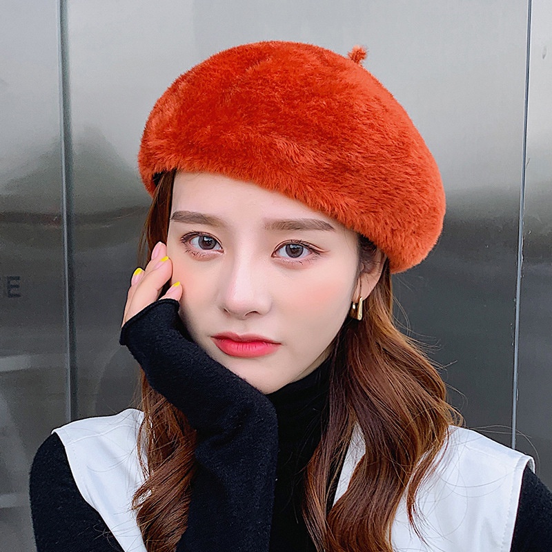 Topi Baret Wanita Bentuk Labu Bahan Bulu Mink Untuk Musim Gugur / Dingin