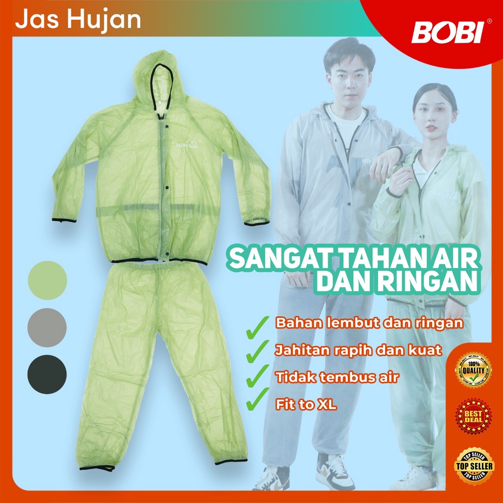 Jas Hujan Stelan Jaket Celana Model Polos transparan // Jas Hujan Praktis dan Simple Bobi