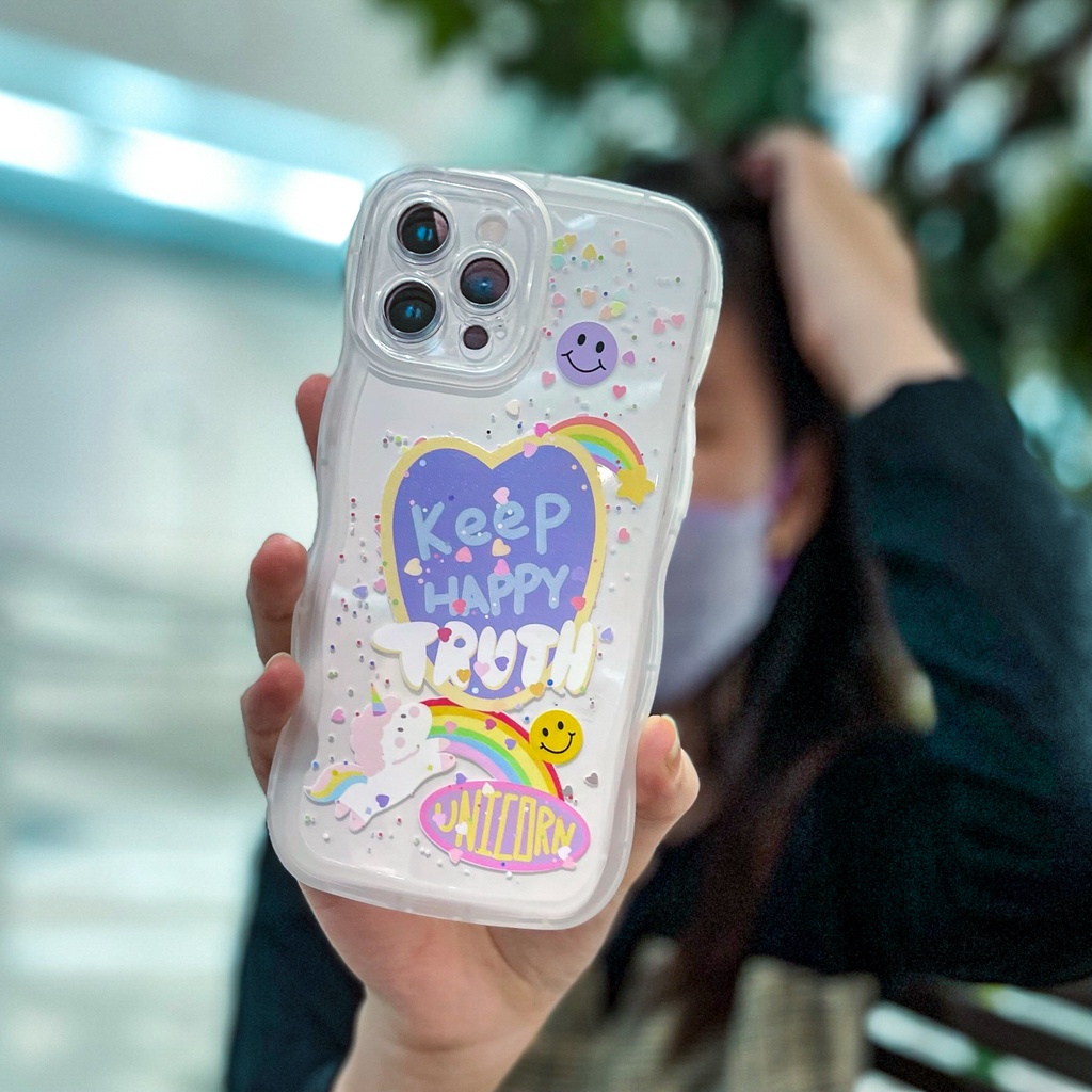 Wavy Unicorn - Curly Softcase for OPPO A3S A5S C1 A16 A15 A5 A9 2020 A17 A53 A54 A33 A55 A16 A7 A12 A11K A1K A92 A52 A96 A76 9i A57 A77S