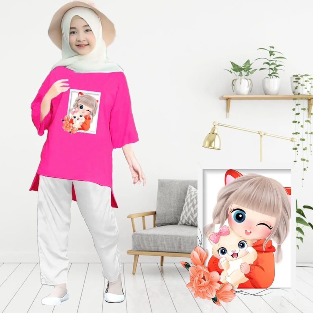 Tunik Anak Kartun Anime Girl / Atasan Muslim Anak S, M, L