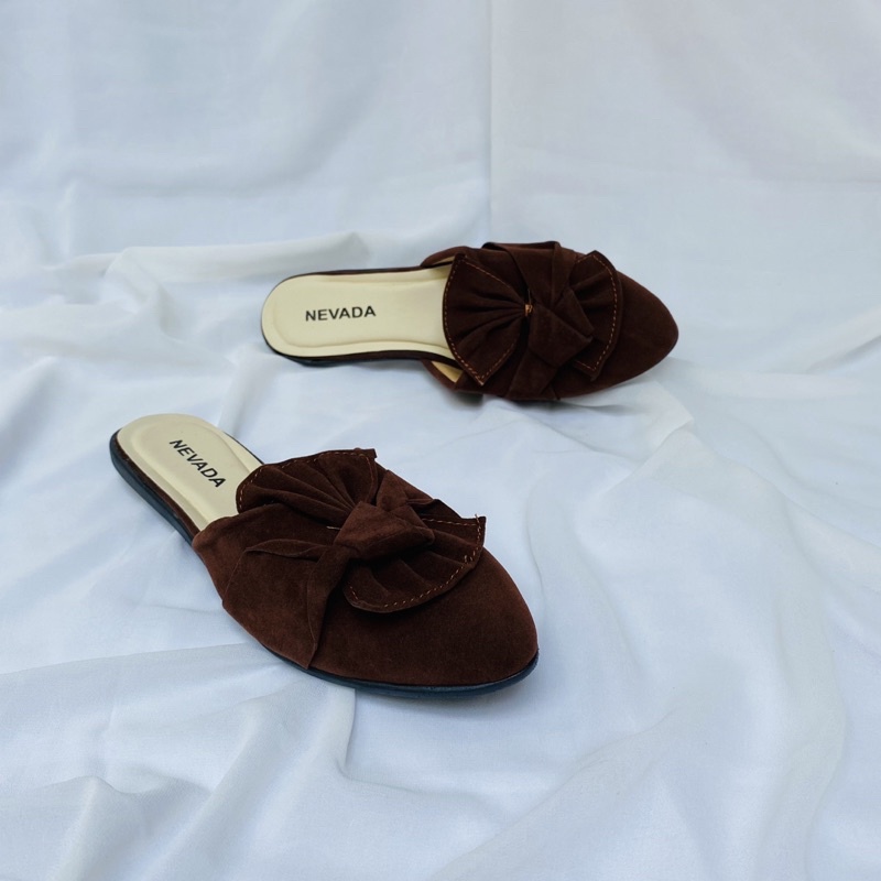 DISKON DAY! Sepatu Sandal Mules - Sandal Wanita Nevada - Flatshoes Sepatu Kerja - Mules Beludru