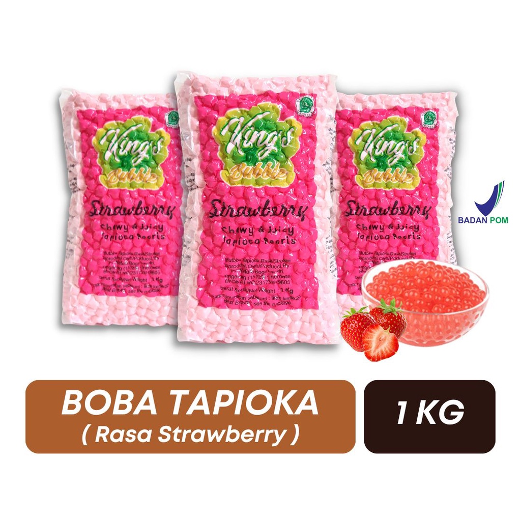 Topping Boba Strawberry 1 kg/Tapioca Pearl Bubble/Topping Minuman/Boba Tapioka/ Boba Instan