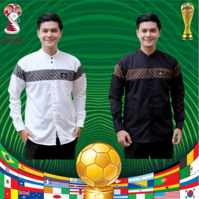 Baju Koko Pria Lengan Panjang Motif Kombinasi Batik Kobata Qynang Terbaru