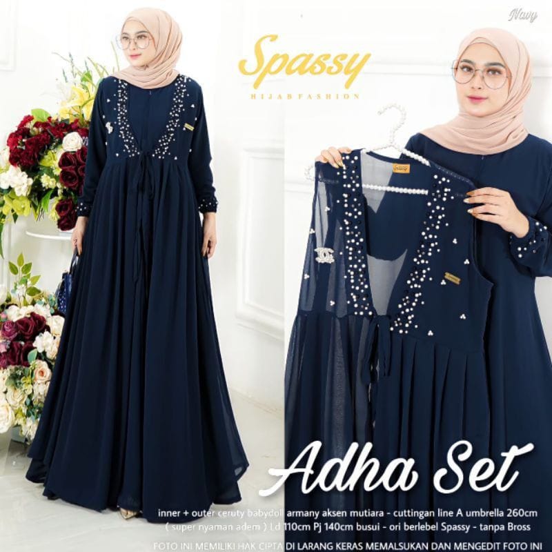 Setelan Wanita Jumbo Gamis Outer Set Gamis Ceruty Babydoll Setelan Wanita Terbaru Gaun Pesta Muslimah Adha Set  Dress Kondangan