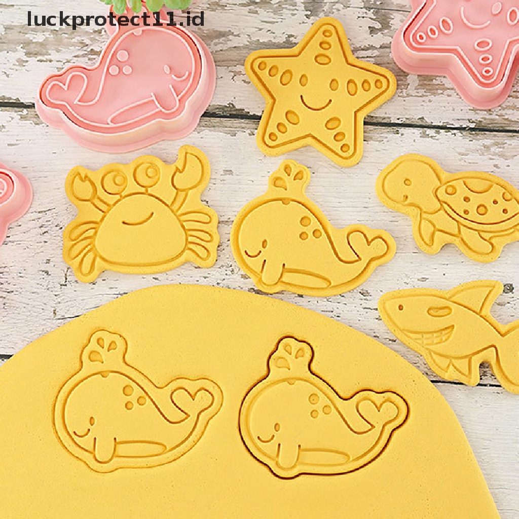 8pcs / Set Cetakan Kue / Biskuit / Fondant Bentuk Kartun Hewan Laut / Kepiting / Lumba-Lumba 3D DIY