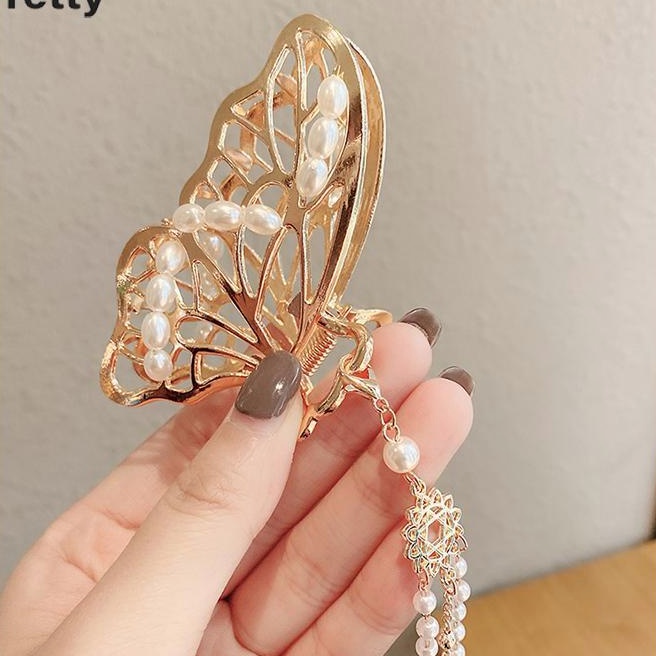 INS Korean Jepit rambut Square Acrylic Hair Claw Clip girl Women Fashion Gold Geometric Hairpin Pita Mutiara - PD