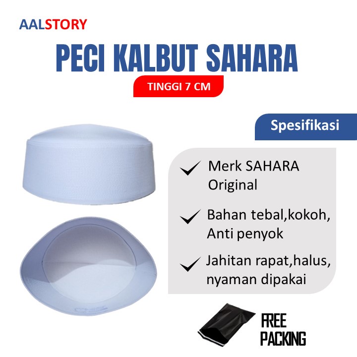 Peci putih Tinggi 7 cm SAHARA ORI kopiah pendek habib bahar