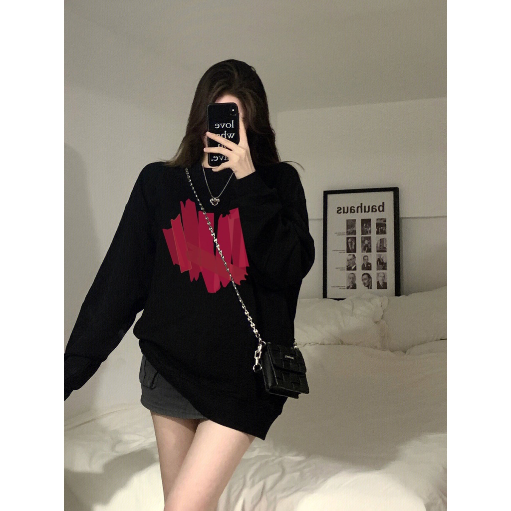 Sweater pink love kaos oversize baju korean style wanita ootd