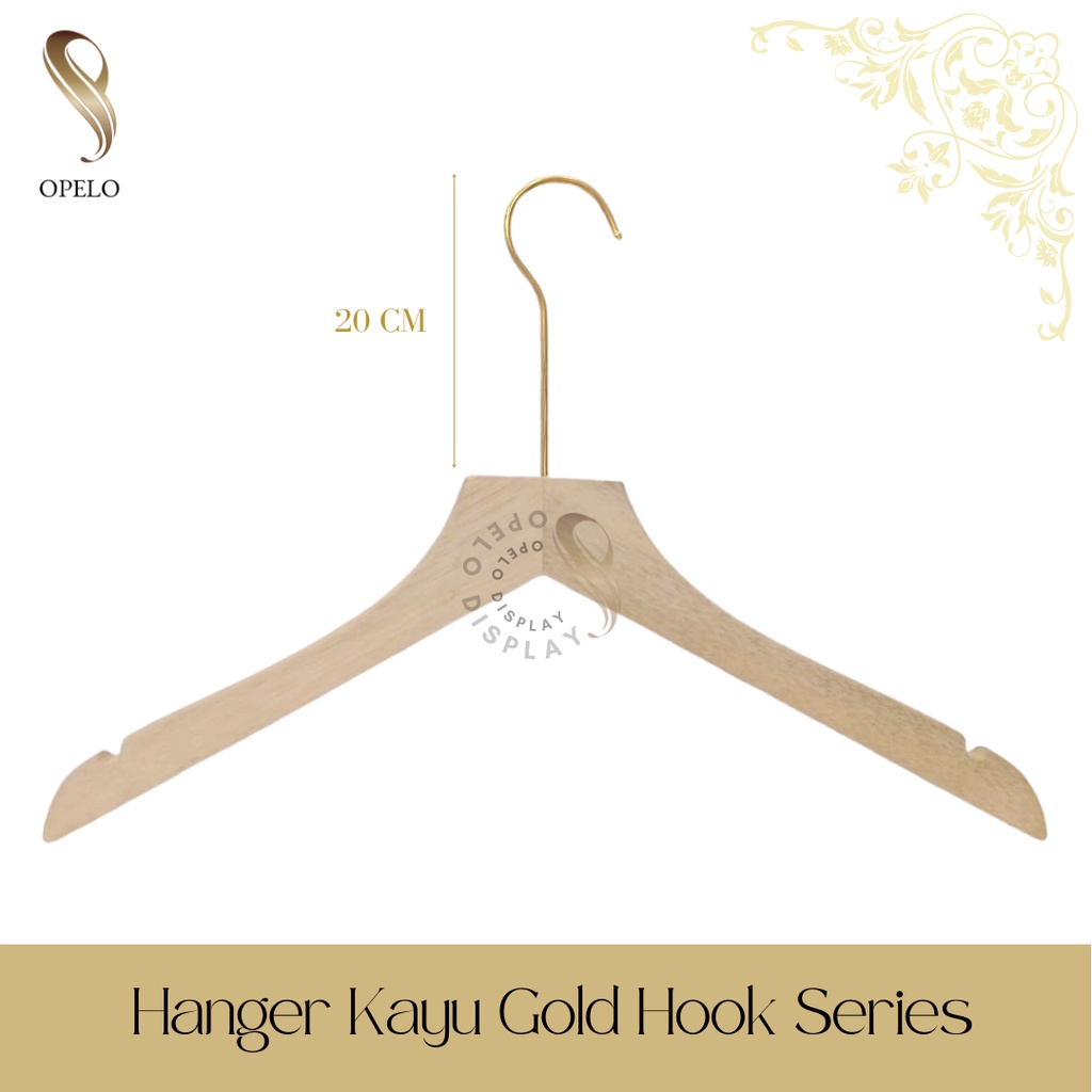 HANGER KAYU DEWASA HOOK GOLD BULAT PANJANG PREMIUM HUK BULAT EMAS (LKKR)