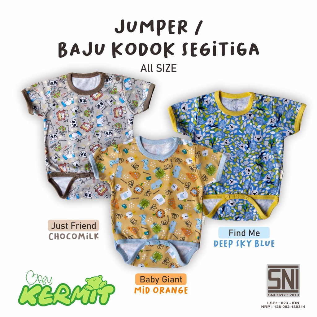 BABY KERMIT - Baju Kodok Segitiga Bayi Laki Laki Perempuan 0-9 Bulan Motif SNI Jumper Baby Premium