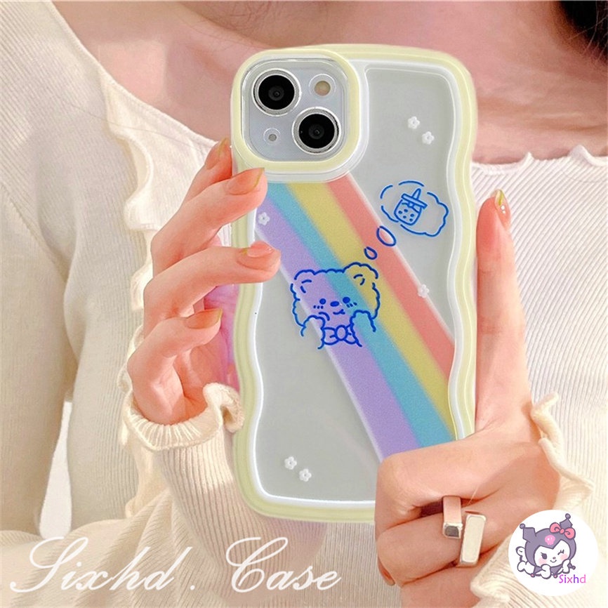 OPPO A78 A57 A77s A76 A96 A55 A16K A15 A16 A74 A54 A53 A33 A32 A31 A9 A5 A5s Reno 8T 8Z 7Z 6Z 5Z 5 A95 A94 A93 A92 A77 A52 F9 Wave Edge Cute Rainbow Cartoon Bear Phone Case Soft Cover