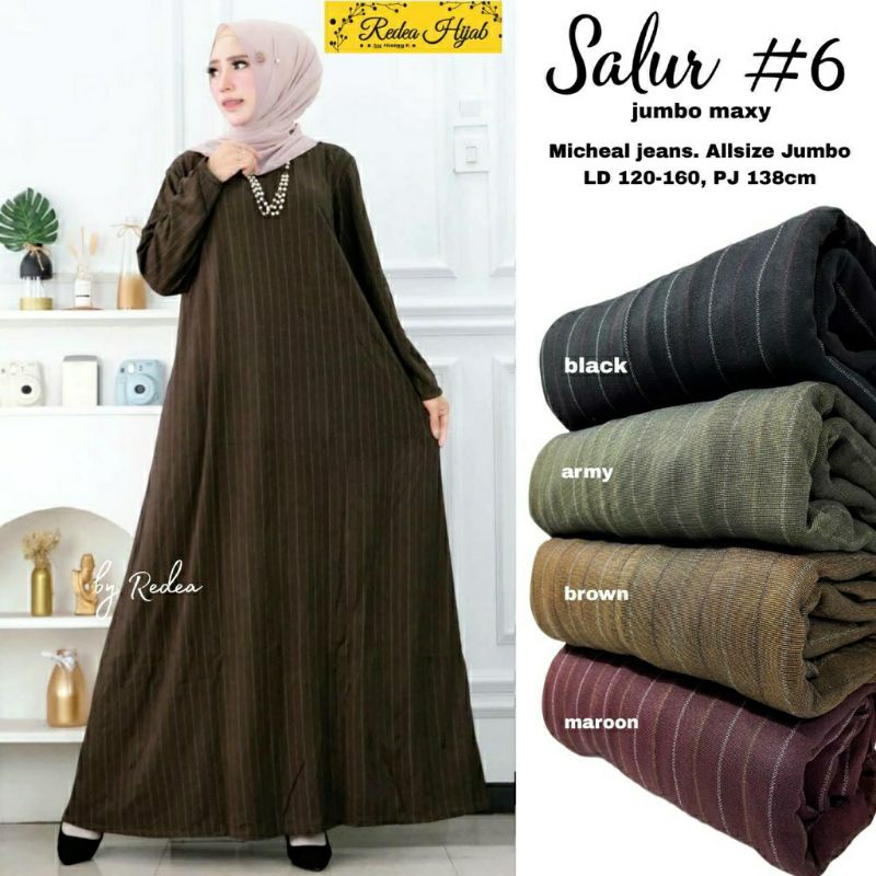 Salur #6 Jumbo Maxy, GAMIS WANITA MUSLIM JUMBO CANTIK FIT XL-XXXXL LD 120-140 BAHAN MICHAEL JEANS TERMURAH OOTD