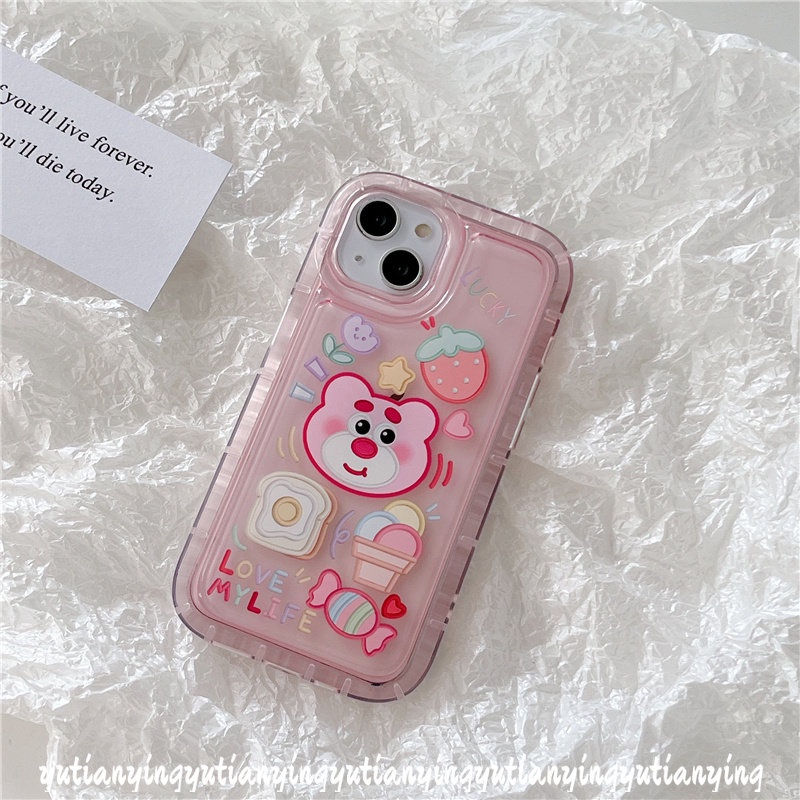 Soft Case TPU Motif Kartun Strawberry Beruang Kirby Untuk iPhone 11 13 12 14 Pro MAX XR 7plus 7 8 6 6S Plus X XS MAX