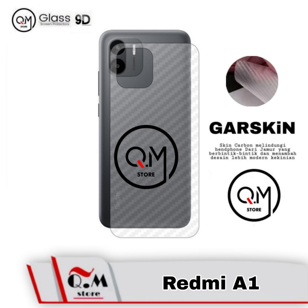 Garskin Carbon Xiaomi Redmi A1 New 2022 Anti Gores Back Cover Bermotif Carbon Transparan Full 9D