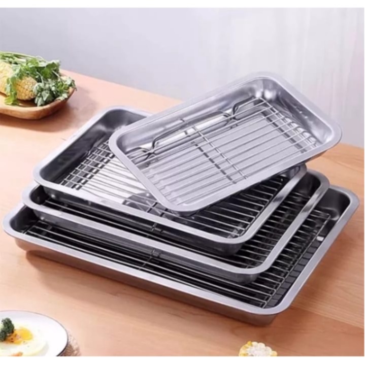 Nampan Stainless + Cooling Rack Peniris Minyak ( 1set )