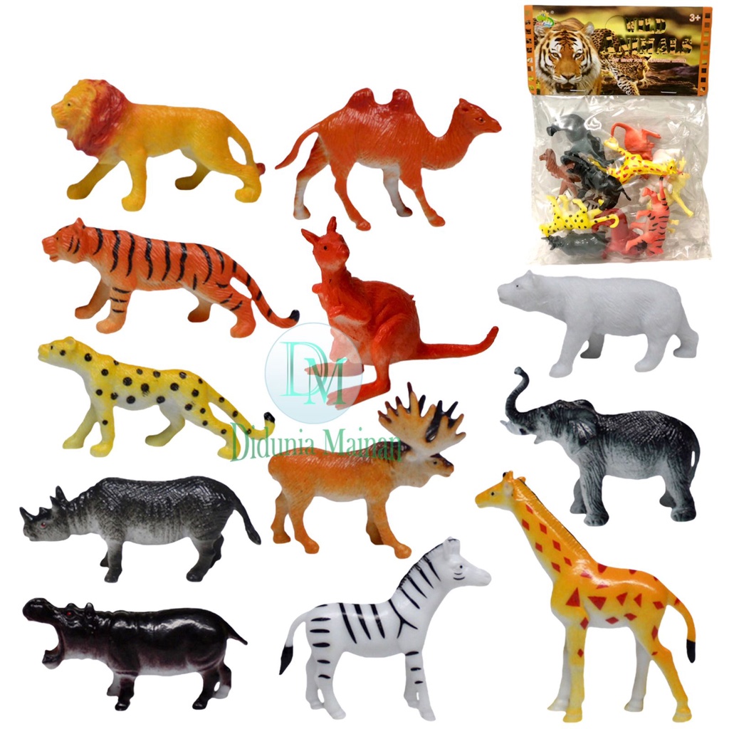 Mainan hewan karet edukasi anak binatang miniatur figure wild animal set 12 pcs