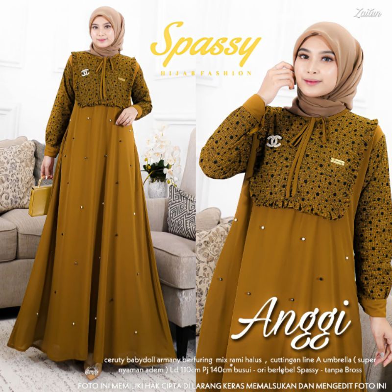 ANGGI DRESS ORIGINAL SPASSY // Baju Pesta Ceruty Babydoll Gamis Jumbo Terbaru