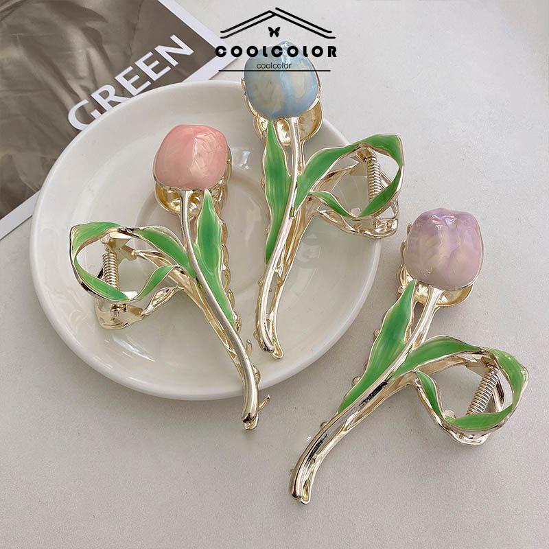 COD❤️Temperamen Tulip Logam Wanita Klip Hiu Sense High-end Klip Rambut- cl