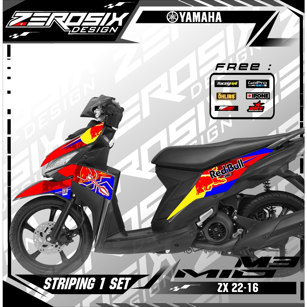 Sticker striping Mio M3 variasi stiker lis body terbaru Racing ZX 22 16 X BULL