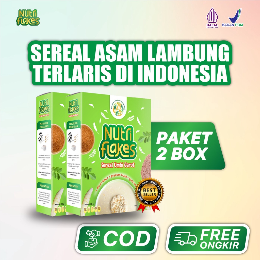 

Nutriflakes 2 Box Sereal Umbi Garut psyllium husk Membantu Mengatasi Masalah Asam Lambung Mag Maag Gerd dan Pencernaan Diet Isi 280 gram