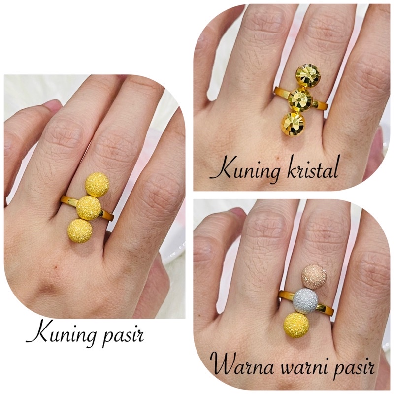 Cincin bola pasir / bola colouful kristal pasir susun tiga uk 15 & 16 & 17 emas 20K