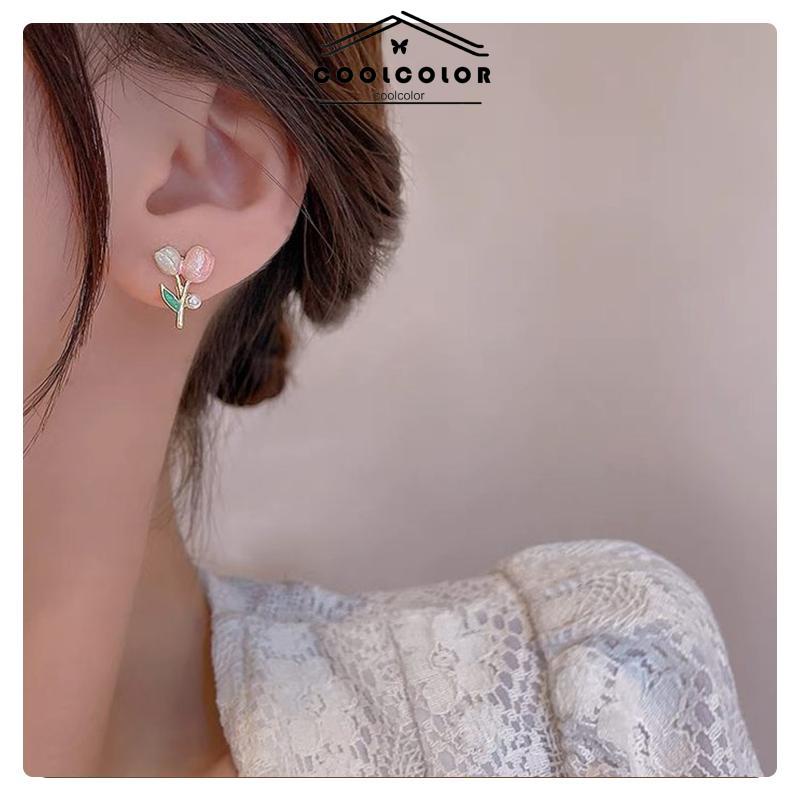 COD❤️Anting S925 Silver Plated Soft Tulip Earrings Female Earrings Asesori- cl