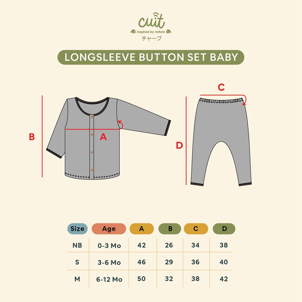 CUIT Baby Newborn - 12 Bulan Mizu Button Set Panjang Kancing Anak Unisex Furutsu Series