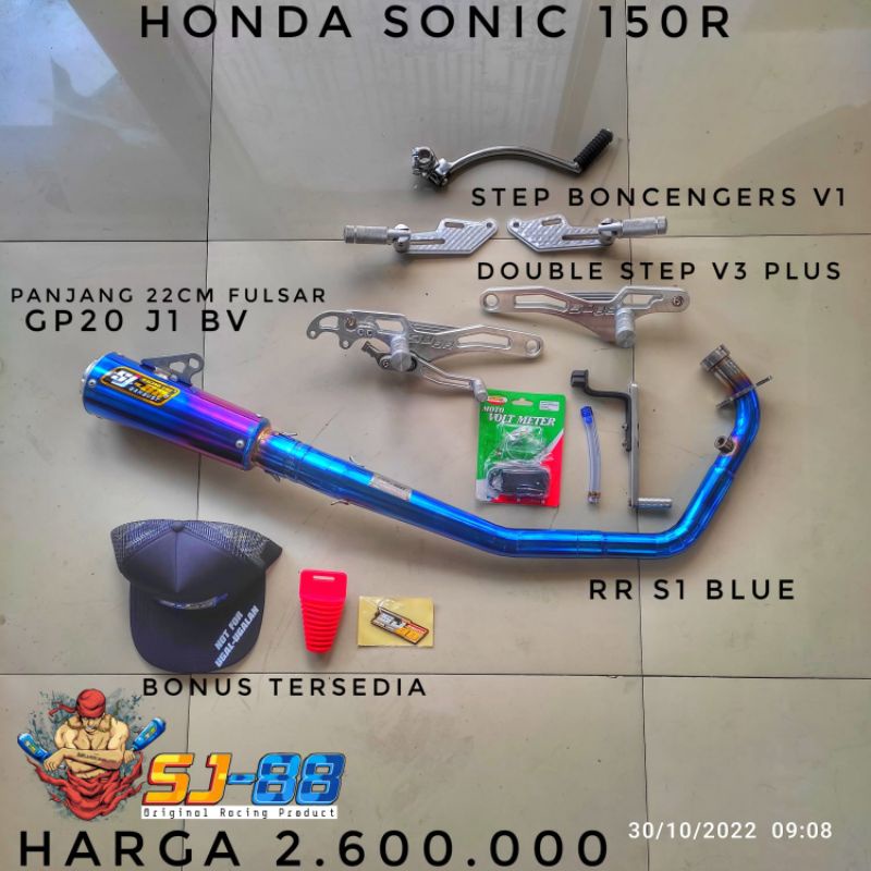Knalpot sj88 sonic 150r paket ub v3 double step v1 bonus kaos tipe rr s1 blue gp20 j1 bv