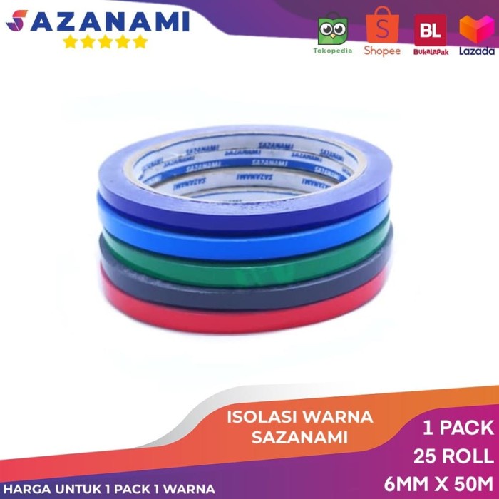 

Tape 1 Pack 25 Roll Isolasi Warna 6Mm X 50M Sazanami Selotip Lakban Warna