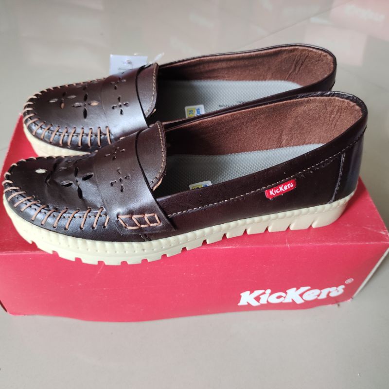Obral Murah Kickers Sepatu Sandal Wanita Kulit Asli Elegan Kekinian Coklat