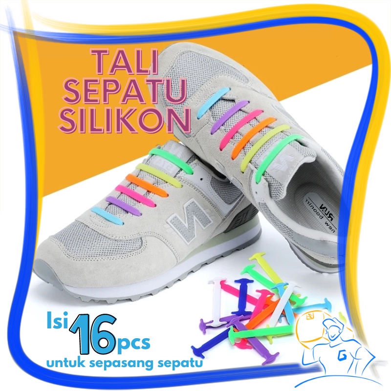 Tali Sepatu Elastis Tanpa Ikat Isi 16pcs Premium Tali Sepatu Casual Sport Shoe Laces Karet Shoelace Silicone