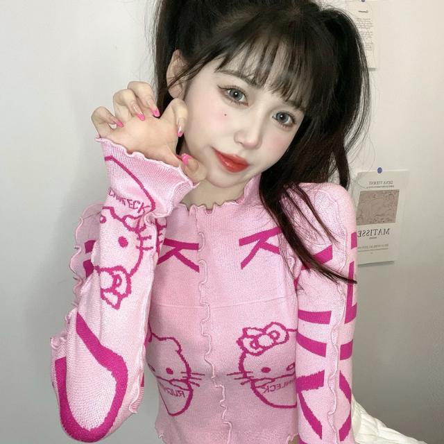 Red Mahasiswa ins Korea gaya Chic rajutan sweater wanita pendek kerah setengah tinggi kemeja bottoming lengan panjang gaya asing sweater ketat