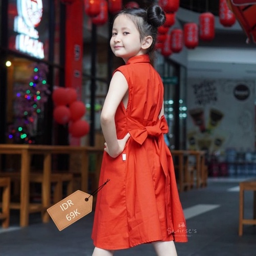 Saoirse's Honami Midi Red Dress - Gaun merah anak perempuan balita