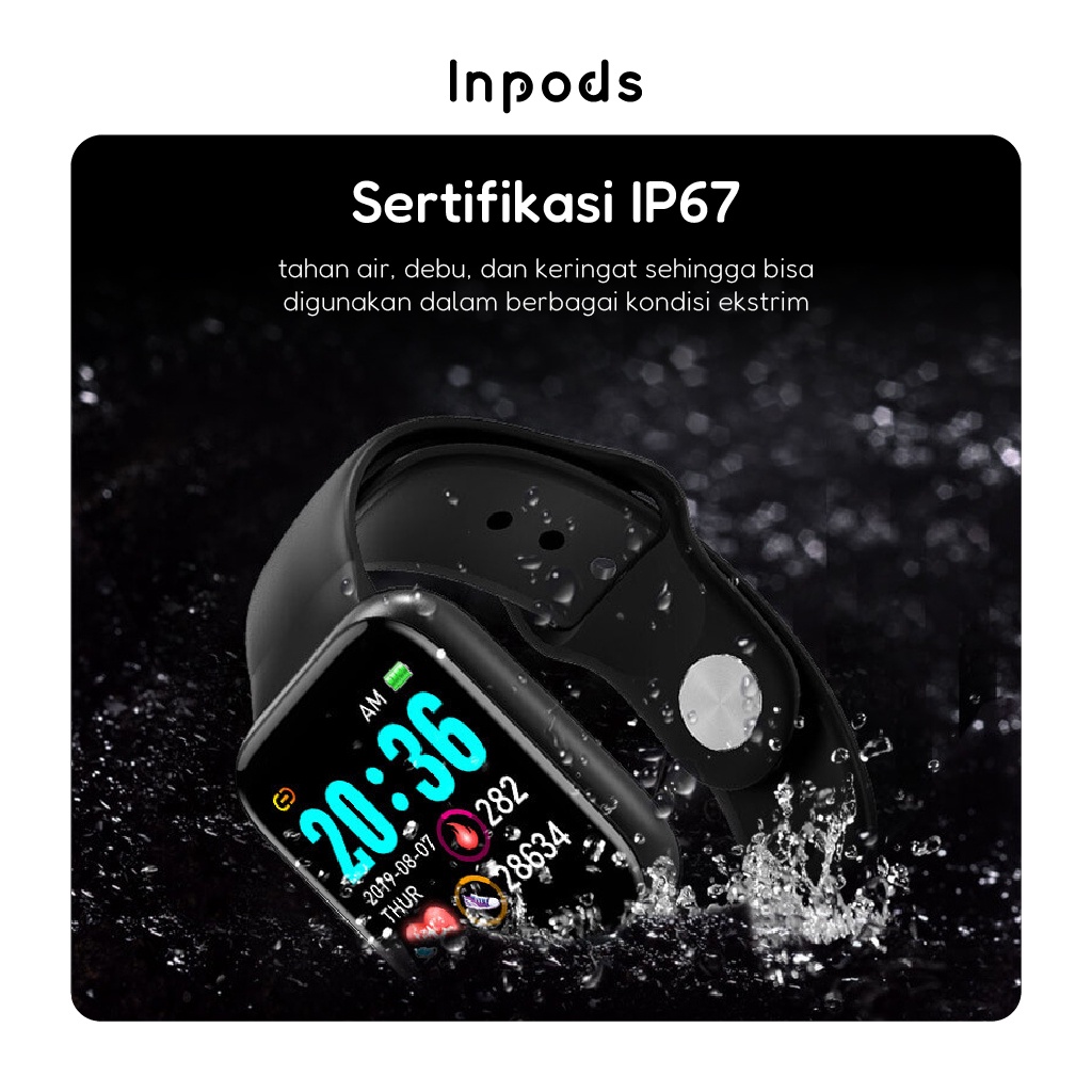 Inwatch Lite Black Y68 Smart Watch Pintar Smartwatch Jam Tangan Pria Wanita Pintar Anti Air Bluetooth Multi Fungsi