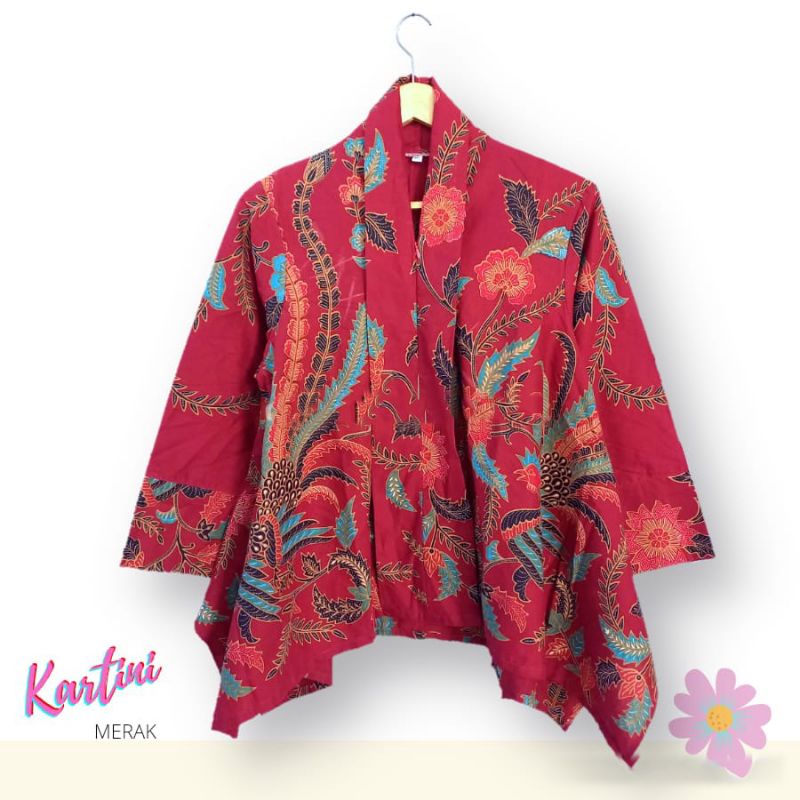 Blouse Batik Wanita Modern Model Kartini Atasan Blus Batik Kerja Premium Asli Solo Motif Merak Merah