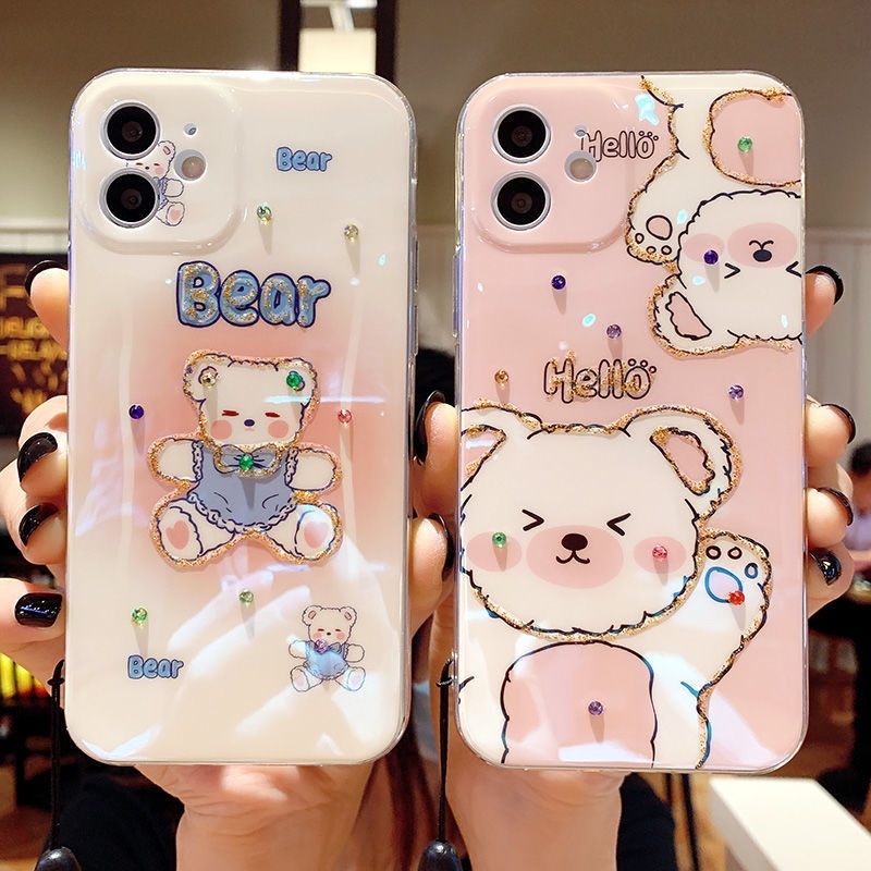 Case Desain Beruang Pink Emas Untuk IPhone 12 13 11 Pro Max X Xs Max Xr