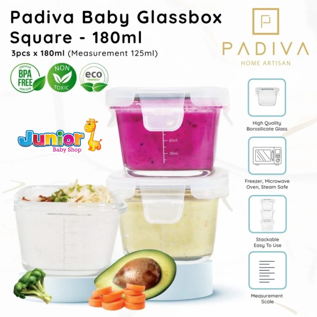 Padiva Baby Glassbox Square 180ml (3pcs) (GBB180S)