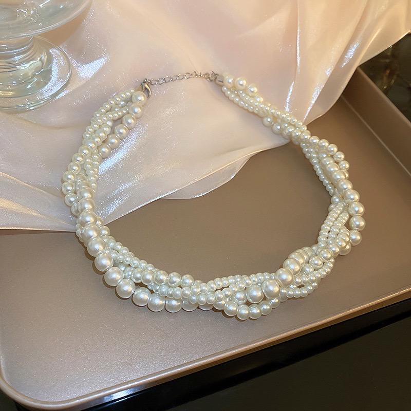 Senada Victory Choker Kalung Mutiara /Kalung Wanita Layers Pearl Choker Necklace White Aksesoris Fashion SK082