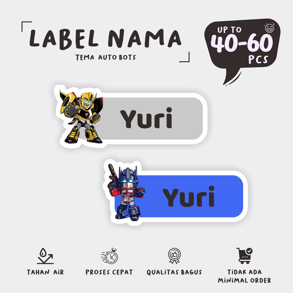 

(40 - 60 pcs) Stiker nama AUTOBOTS/murah/waterproff/stiker nama/label nama/cetak label stiker