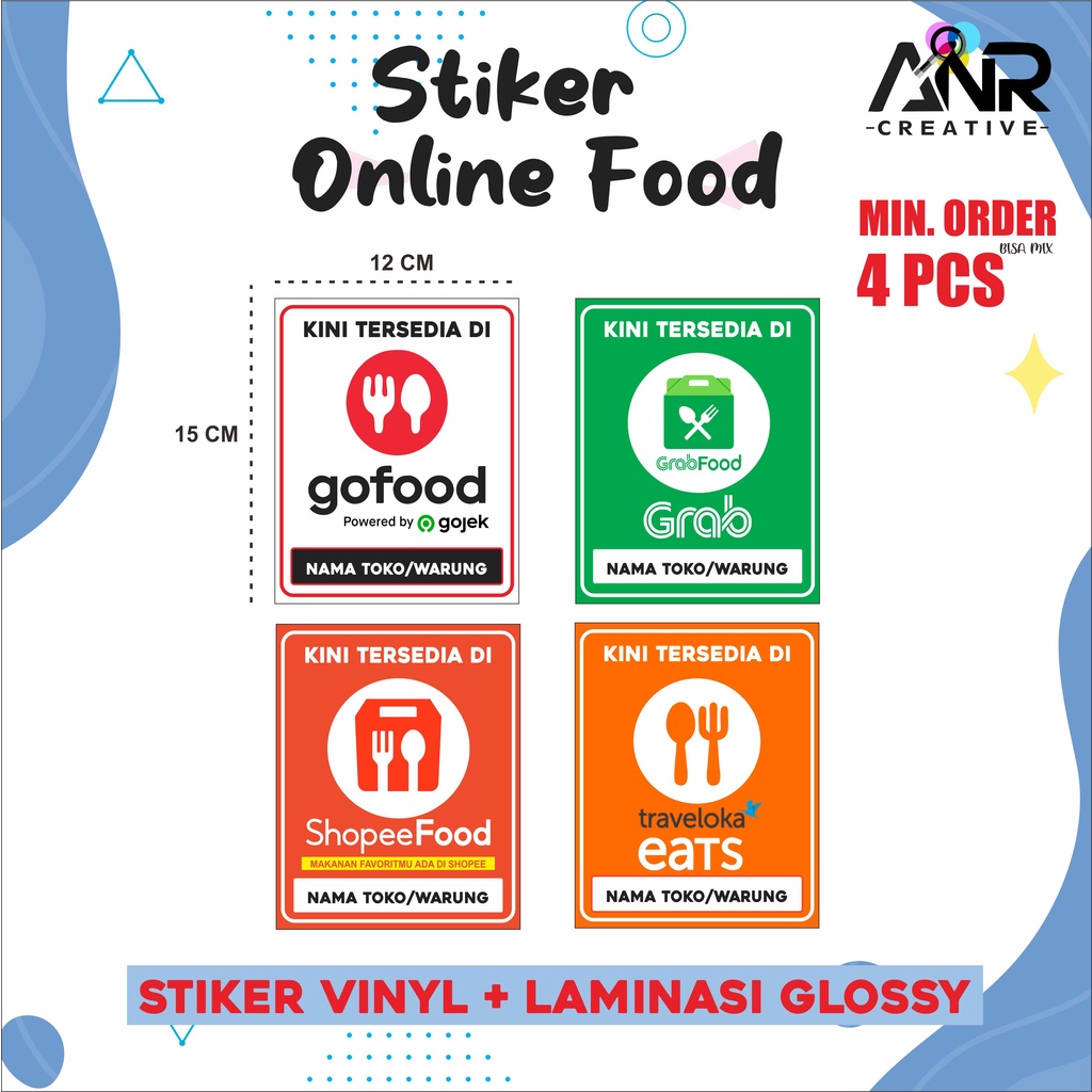 Stiker Online Food/ Stiker Grabfood/ Stiker Gofood/ Stiker Tersedia di Gofood/Bisa Custom Nama Toko