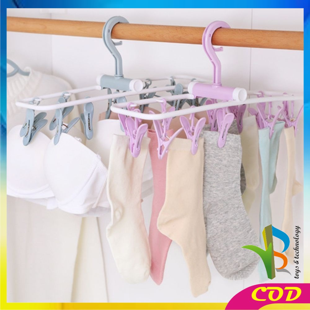 RB-C282 Gantungan Baju Lipat Jepitan 12IN1 / Hanger Jemuran Baju Plastik Tebal / Hanger Kaos Kaki / Gantungan Pakaian Dalam