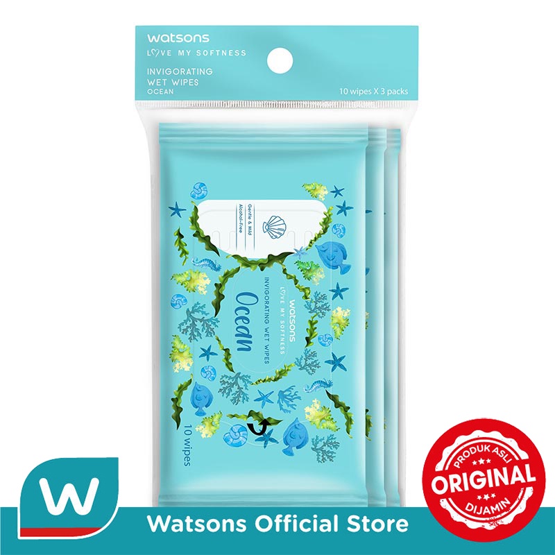 Watsons Invigorating Wet Wipes Ocean 10'sX3