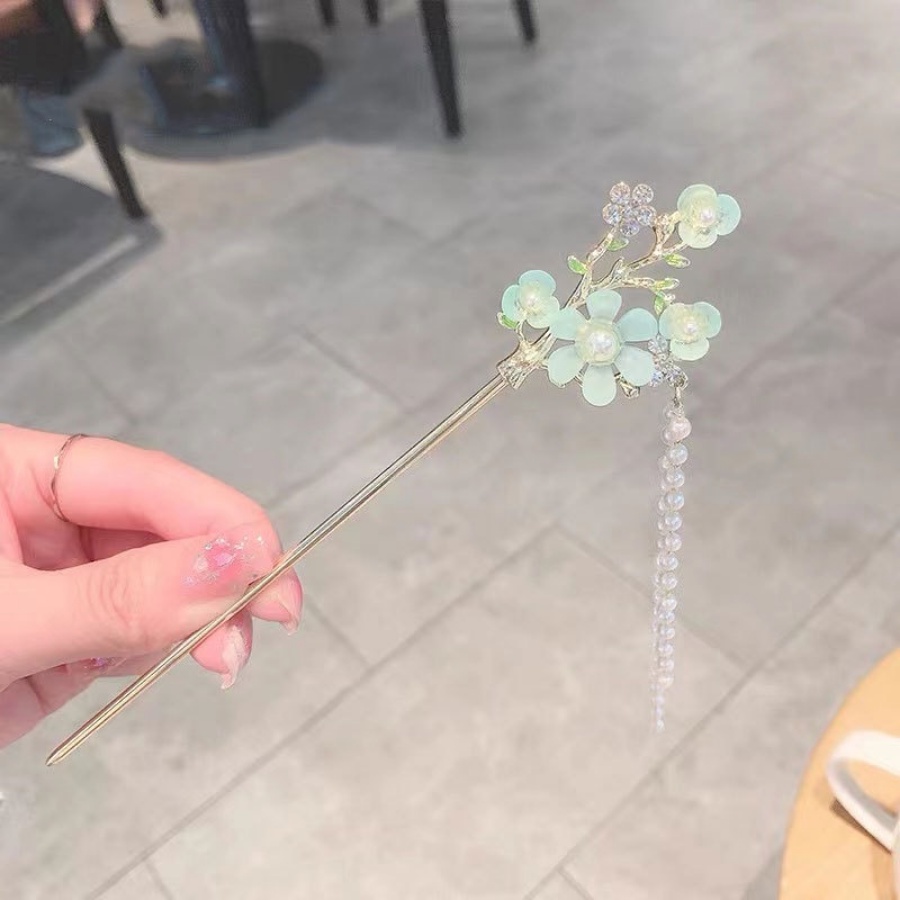 Tusuk Konde Bahan Metal Desain Bungarumbai Manikmanik Kristalmutiara Gaya Retro Untuk Wanita