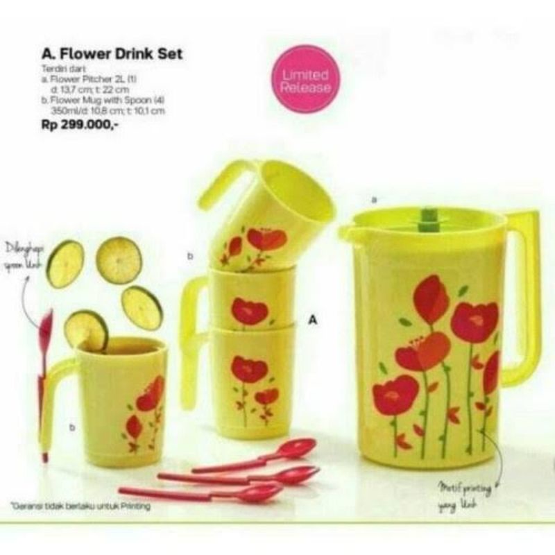 Teko gelas wadah air flower dringking set ORI #TupperwareHargapromo