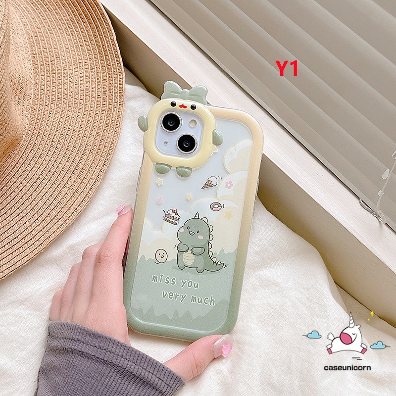 Casing Realme C33 C25Y C12 C15 C21Y C31 C11 C35 C30 C25 C25s C21 C2 C1 C3 C17 8 8i 9 8pro 7 9pro+5 6i 9i 5s 5 7i Kartun Dinosaurus Monster Lucu 3D Bow Little Monster Lensa Soft Case Tempat Kotak Makan