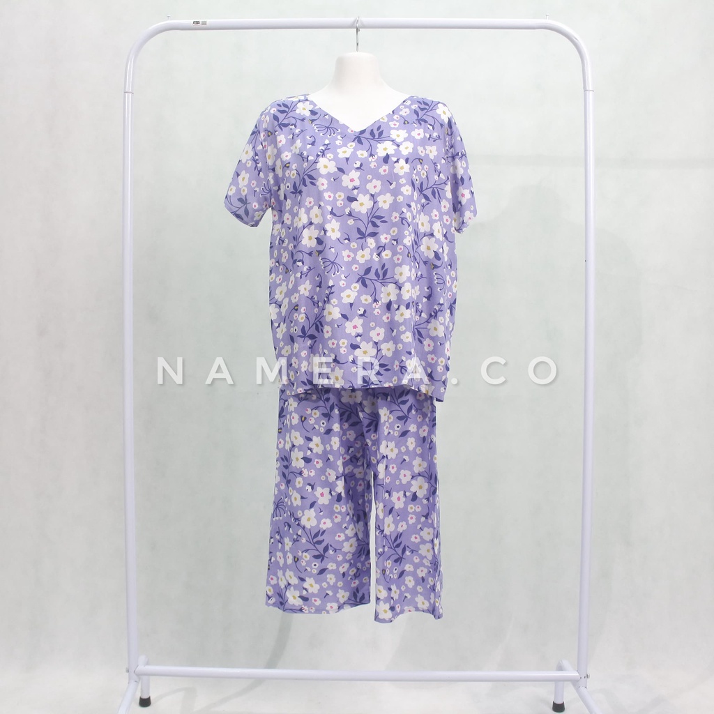 Baju Tidur Wanita | Piyama Vneck | Kulot Celana Pendek 7/8 |  Setelan Oneset Rayon Model Celana 7/8