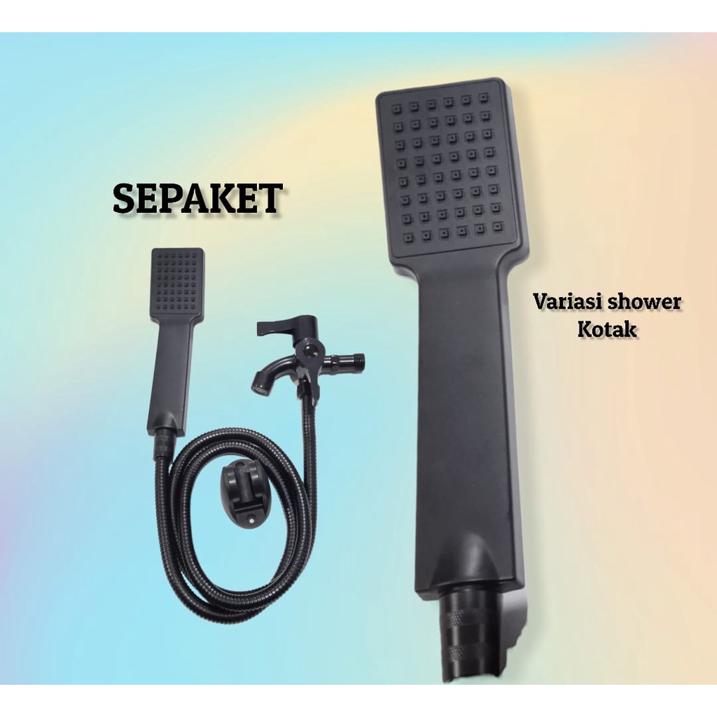 Paket Hand shower KOTAK BULAT HITAM Handshower mandi set semprotan sower mandi dan kran cabang BLACK