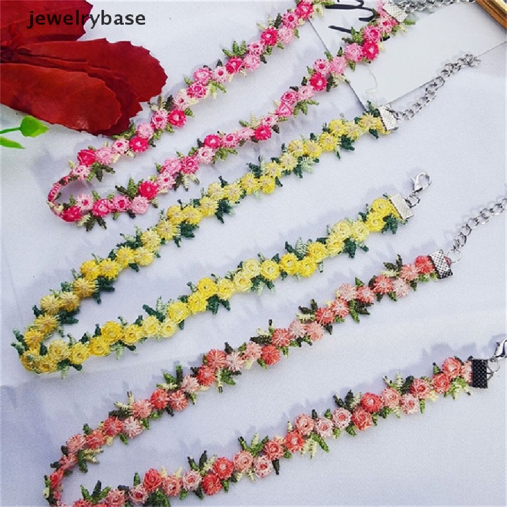 Kalung Choker Motif Bordir Bunga Untuk Wanita